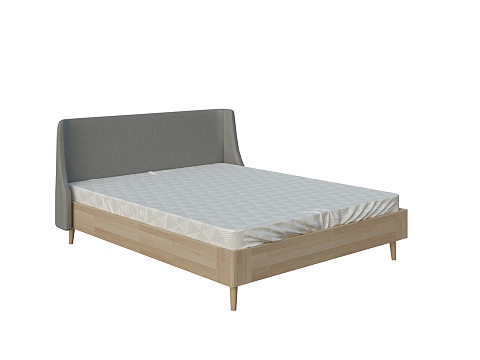 Кровать в стиле минимализм Lagom Side Wood - Оригинальная кровать без встроенного основания из массива сосны с мягкими элементами.